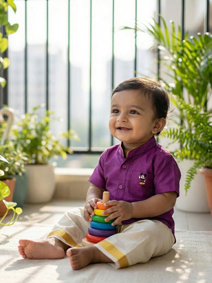 Born Baby Traditional Shirt with Dhoti and Panchakacham Set Purple