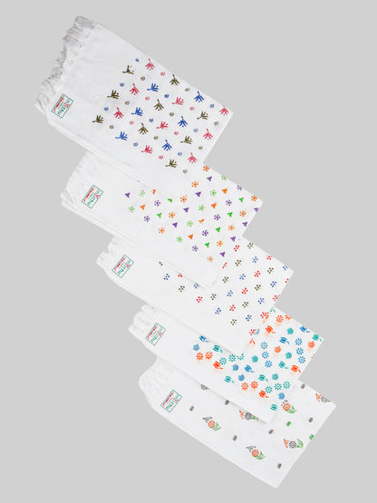 Premium Cotton White with Assorted Printed Napkin / Hand Towel (Pack of 6)
