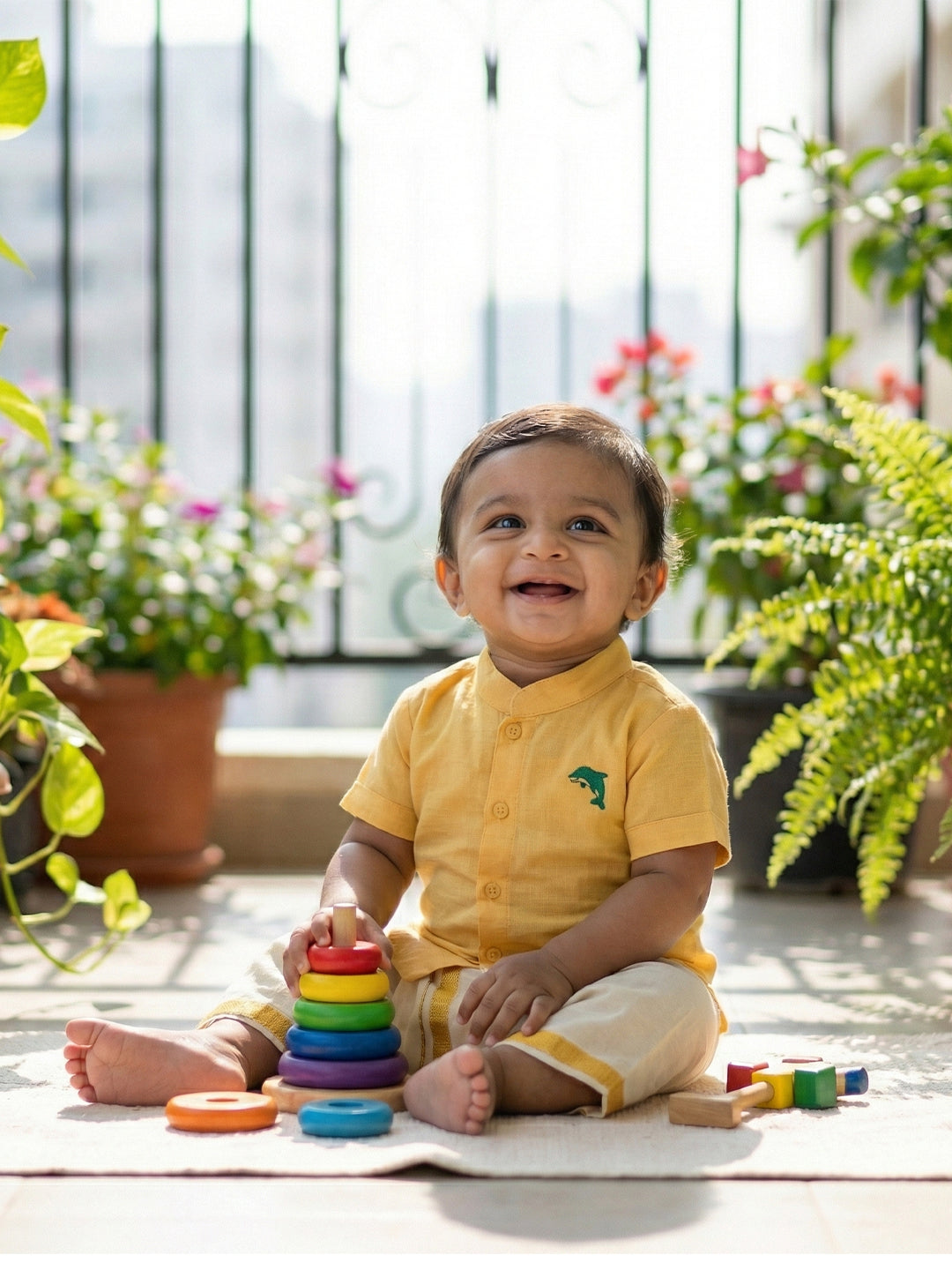 Born Baby Traditional Shirt with Dhoti and Panchakacham Set Yellow