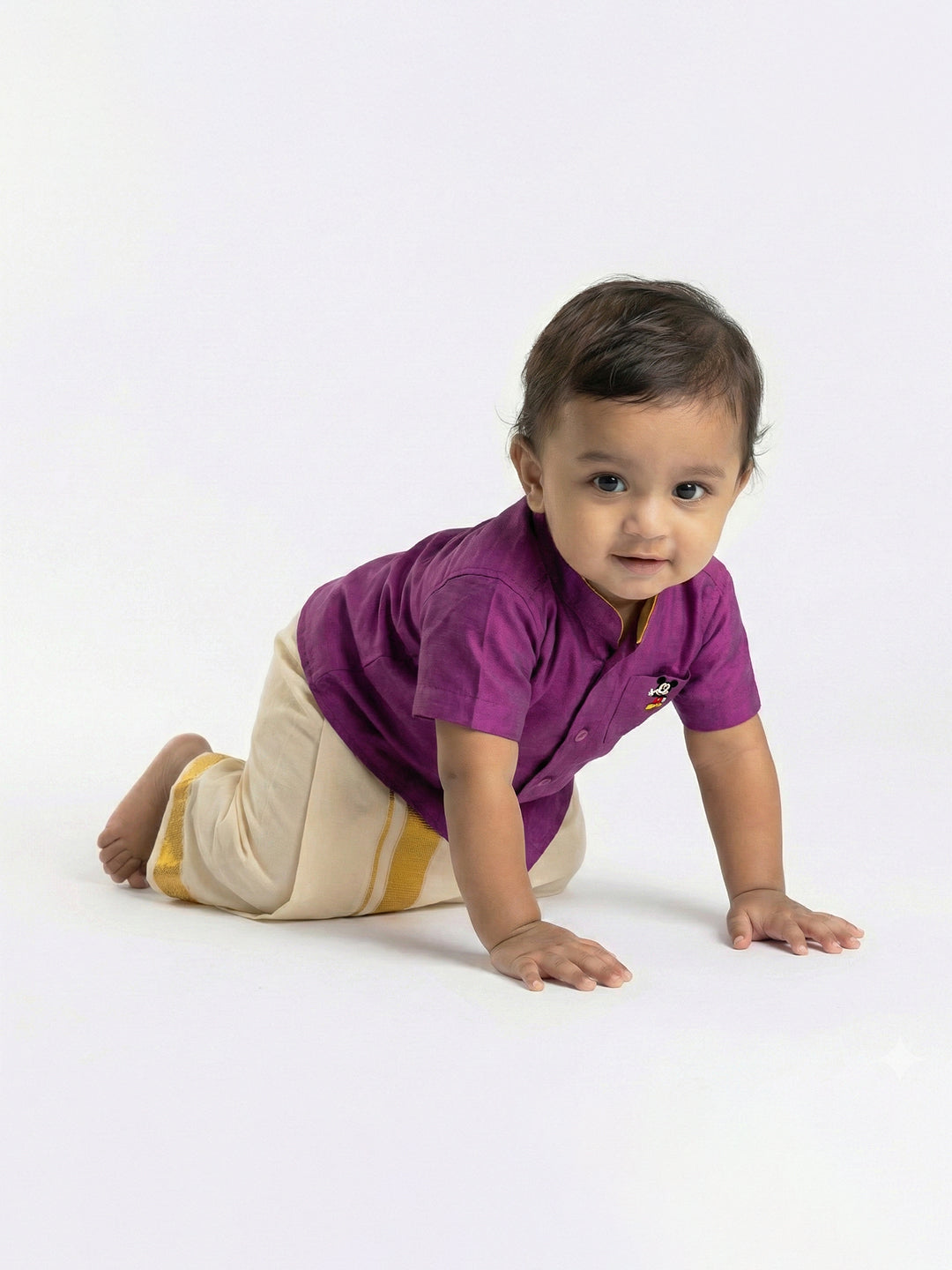 Born Baby Traditional Shirt with Dhoti and Panchakacham Set Purple
