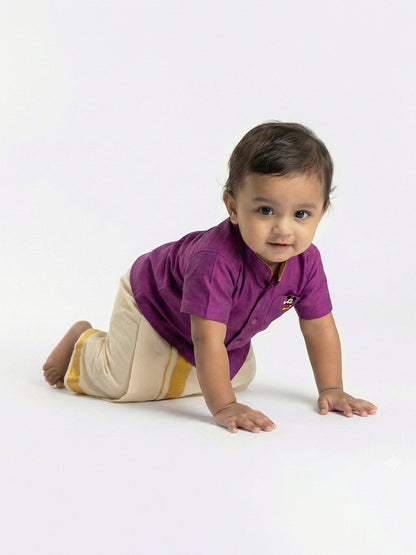 Born Baby Traditional Shirt with Dhoti and Panchakacham Set Purple