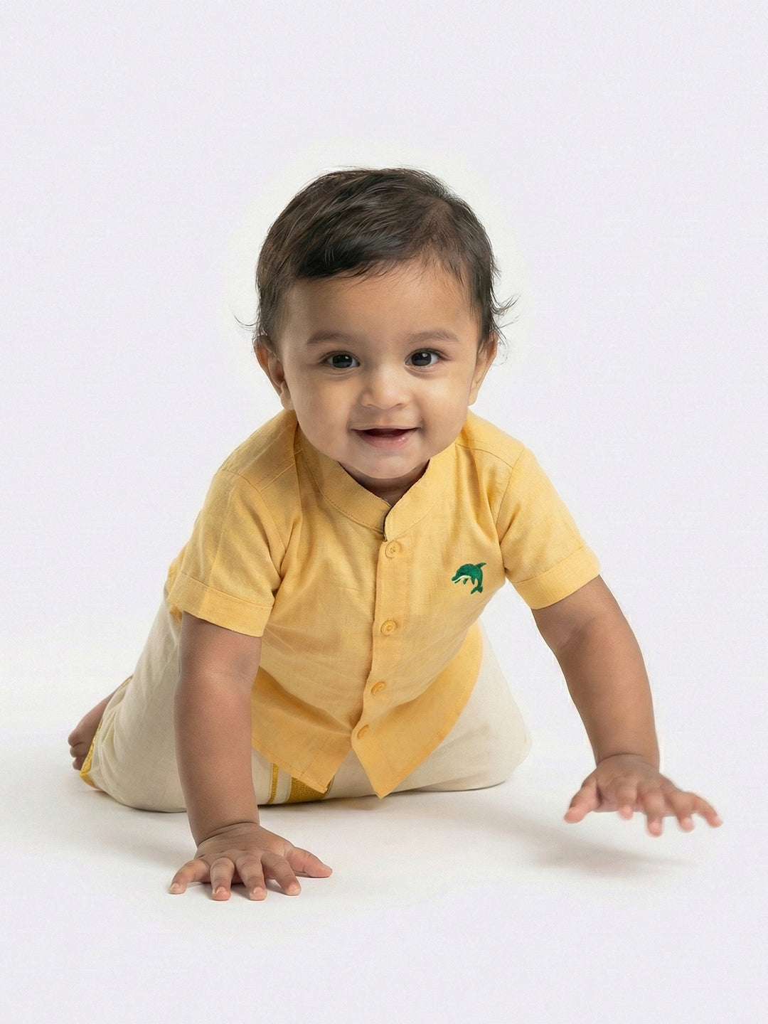 Born Baby Traditional Shirt with Dhoti and Panchakacham Set Yellow