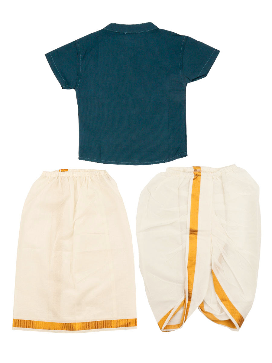 Born Baby Traditional Shirt with Dhoti and Panchakacham Set Dark Green