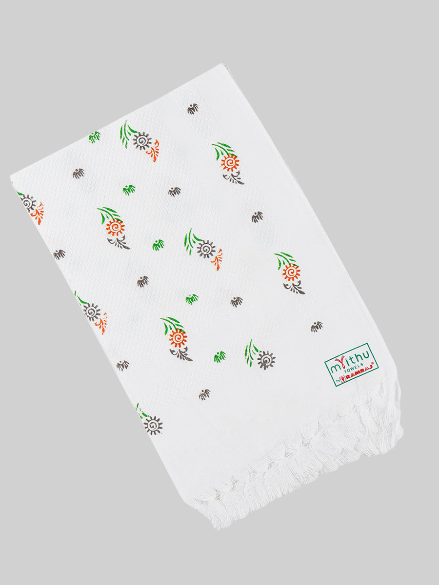 Premium Cotton White with Assorted Printed Napkin / Hand Towel (Pack of 6)
