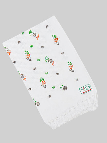 Premium Cotton White with Assorted Printed Napkin / Hand Towel (Pack of 6)