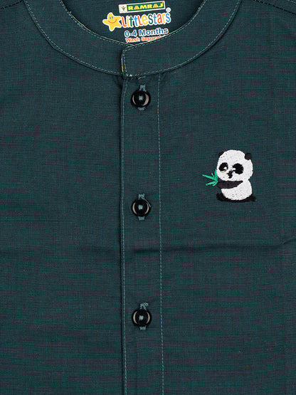 Born Baby Traditional Shirt with Dhoti and Panchakacham Set Dark Green