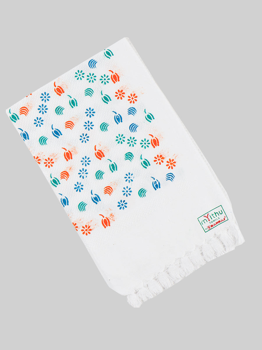 Premium Cotton White with Assorted Printed Napkin / Hand Towel (Pack of 6)