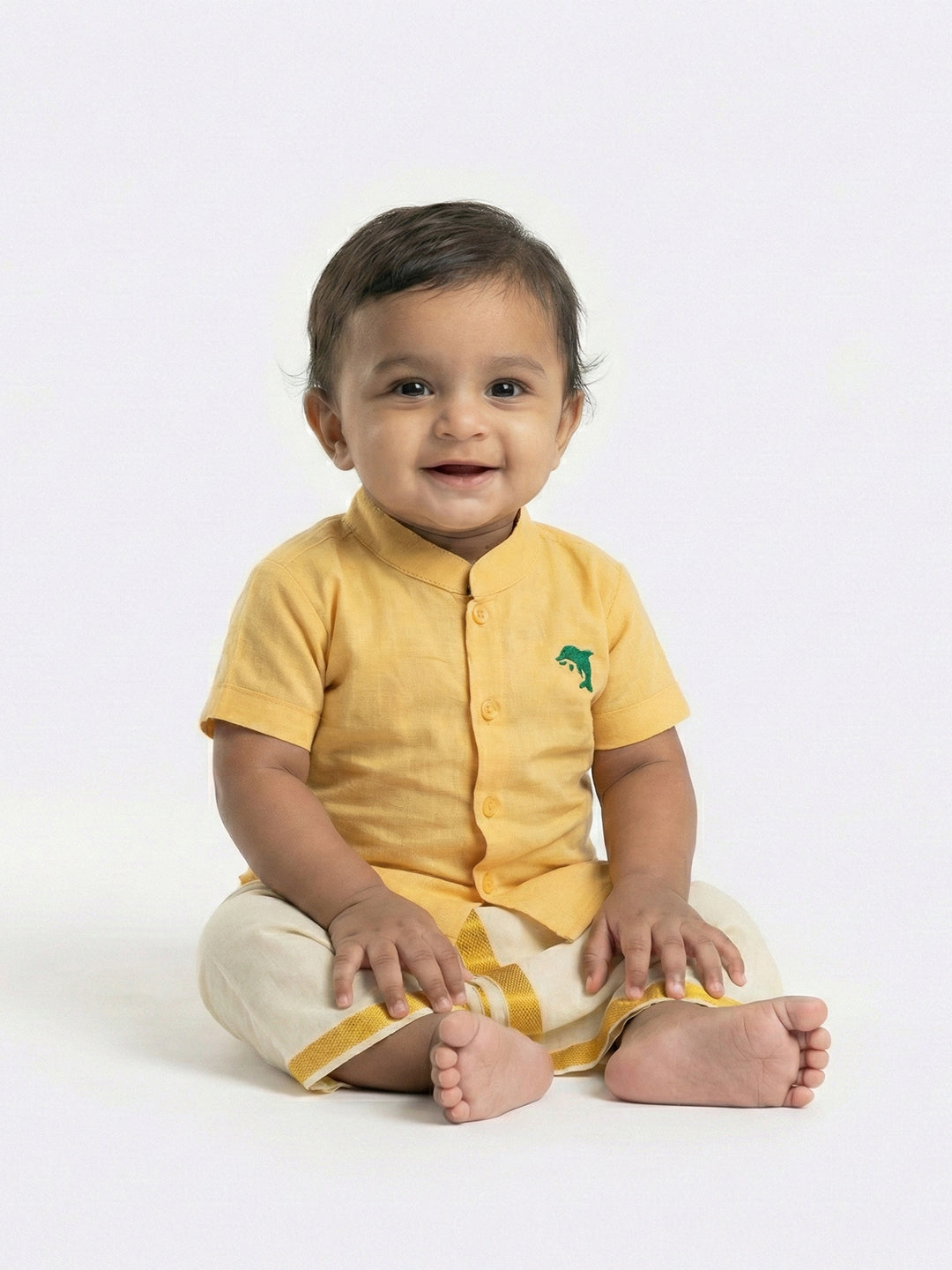 Born Baby Traditional Shirt with Dhoti and Panchakacham Set Yellow