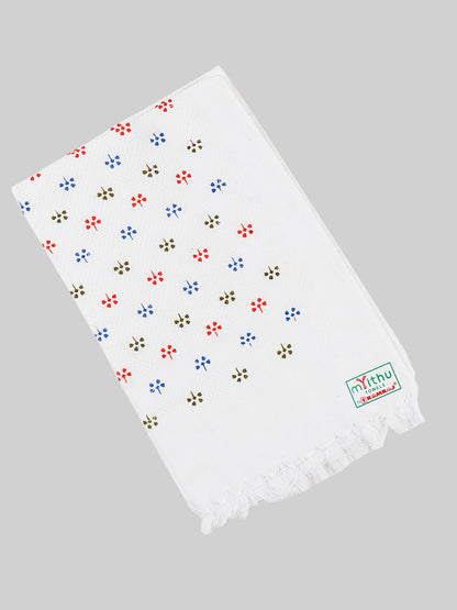 Premium Cotton White with Assorted Printed Napkin / Hand Towel (Pack of 6)