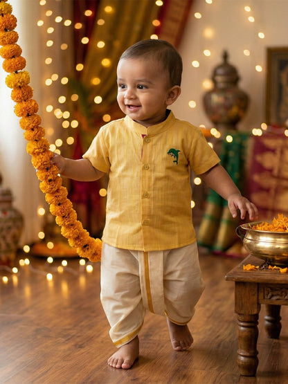 Born Baby Traditional Shirt with Dhoti and Panchakacham Set Yellow
