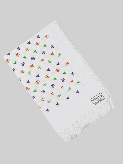 Premium Cotton White with Assorted Printed Napkin / Hand Towel (Pack of 6)