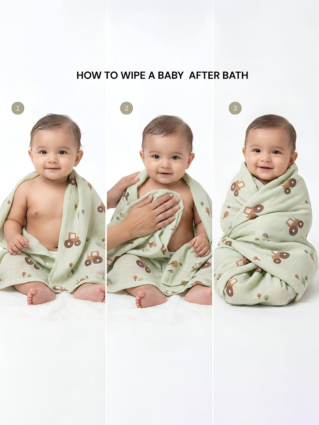 Premium Soft Baby Bath Towel (Pack of 3)  Gentle & Quick Absorbing Cotton | 0.75m x 1.42m