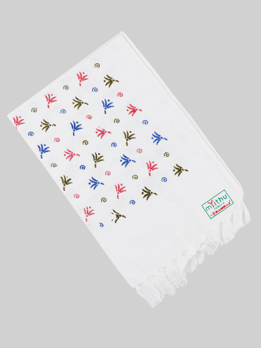 Premium Cotton White with Assorted Printed Napkin / Hand Towel (Pack of 6)