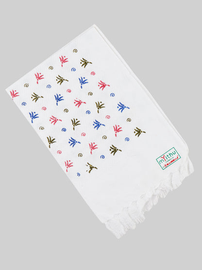 Premium Cotton White with Assorted Printed Napkin / Hand Towel (Pack of 6)