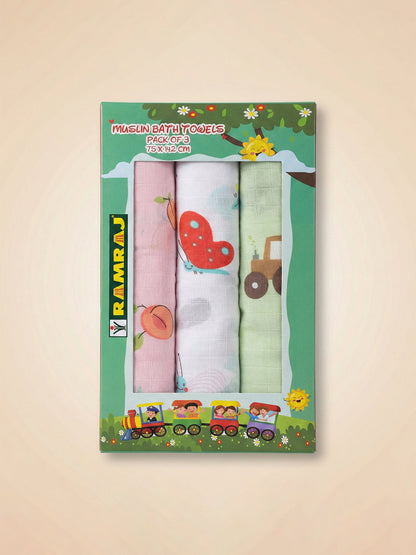 Premium Soft Baby Bath Towel (Pack of 3)  Gentle & Quick Absorbing Cotton | 0.75m x 1.42m