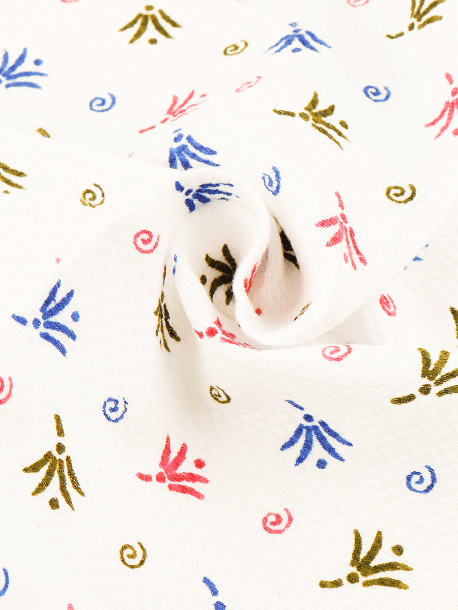 Premium Cotton White with Assorted Printed Napkin / Hand Towel (Pack of 6)