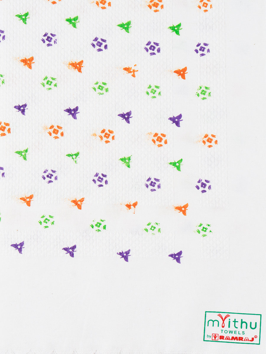 Premium Cotton White with Assorted Printed Napkin / Hand Towel (Pack of 6)