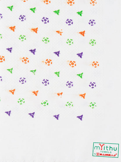 Premium Cotton White with Assorted Printed Napkin / Hand Towel (Pack of 6)