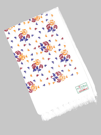 Premium Cotton White with Assorted Printed Napkin / Hand Towel (Pack of 6)