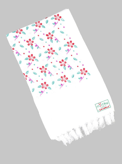 Premium Cotton White with Assorted Printed Napkin / Hand Towel (Pack of 6)