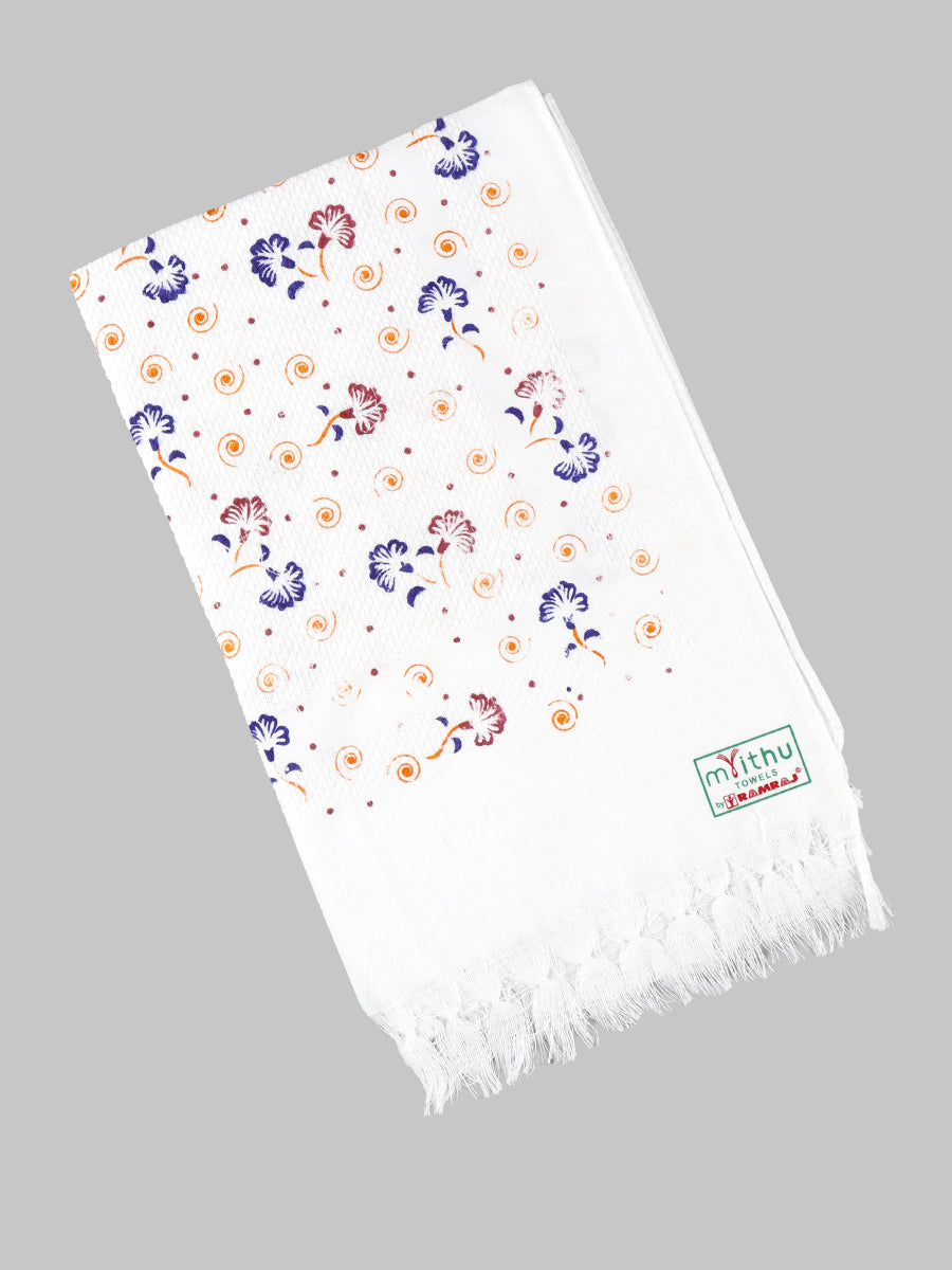 Premium Cotton White with Assorted Printed Napkin / Hand Towel (Pack of 6)