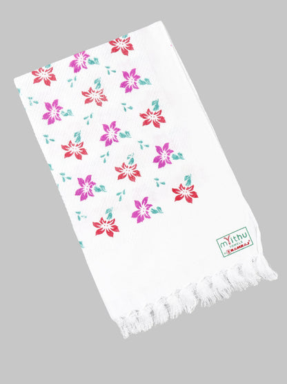Premium Cotton White with Assorted Printed Napkin / Hand Towel (Pack of 6)