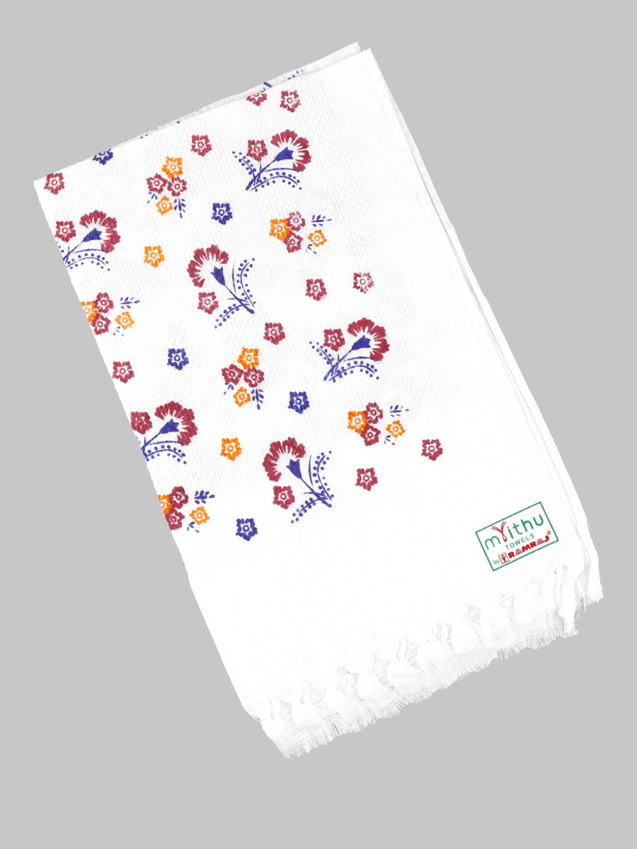 Premium Cotton White with Assorted Printed Napkin / Hand Towel (Pack of 6)