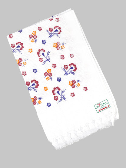 Premium Cotton White with Assorted Printed Napkin / Hand Towel (Pack of 6)