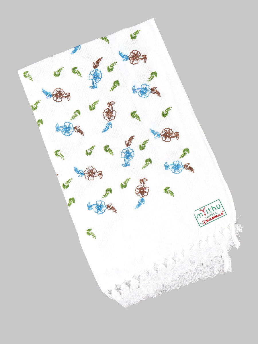 Premium Cotton White with Assorted Printed Napkin / Hand Towel (Pack of 6)