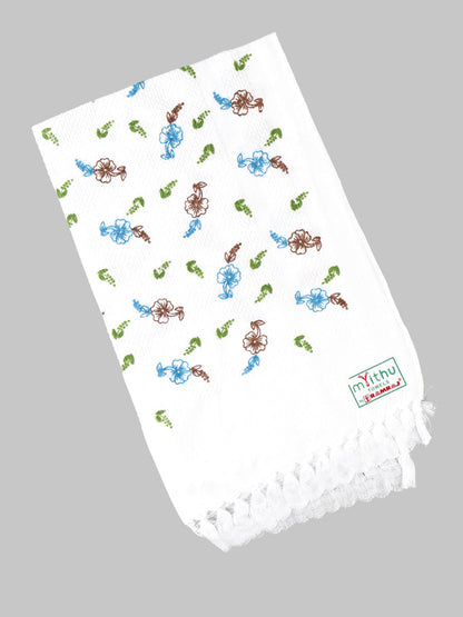 Premium Cotton White with Assorted Printed Napkin / Hand Towel (Pack of 6)