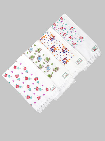 Premium Cotton White with Assorted Printed Napkin / Hand Towel (Pack of 6)