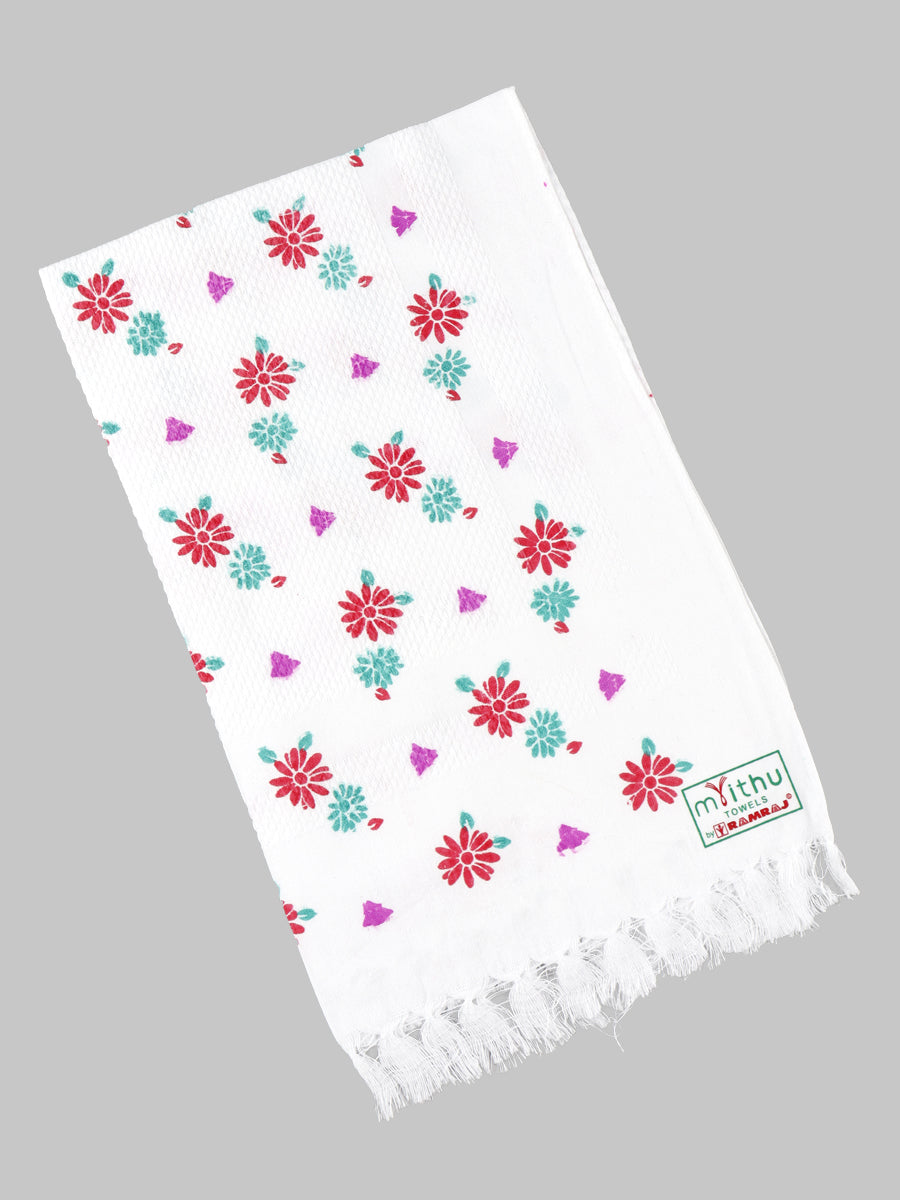 Premium Cotton White with Assorted Printed Napkin / Hand Towel (Pack of 6)