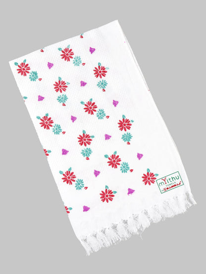 Premium Cotton White with Assorted Printed Napkin / Hand Towel (Pack of 6)