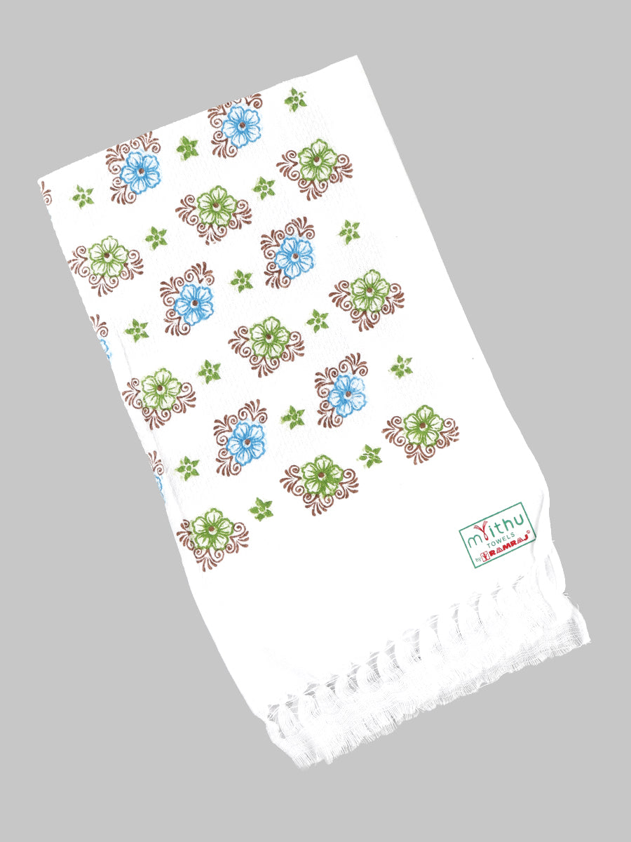 Premium Cotton White with Assorted Printed Napkin / Hand Towel (Pack of 6)