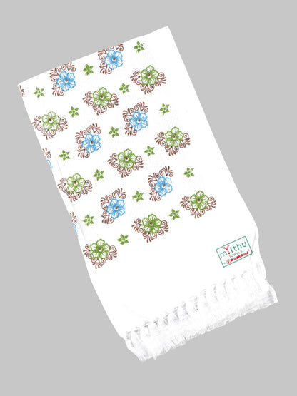 Premium Cotton White with Assorted Printed Napkin / Hand Towel (Pack of 6)