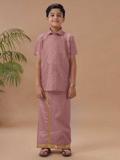 Boys Art silk Shirt & Dhoti Set Copper Tone