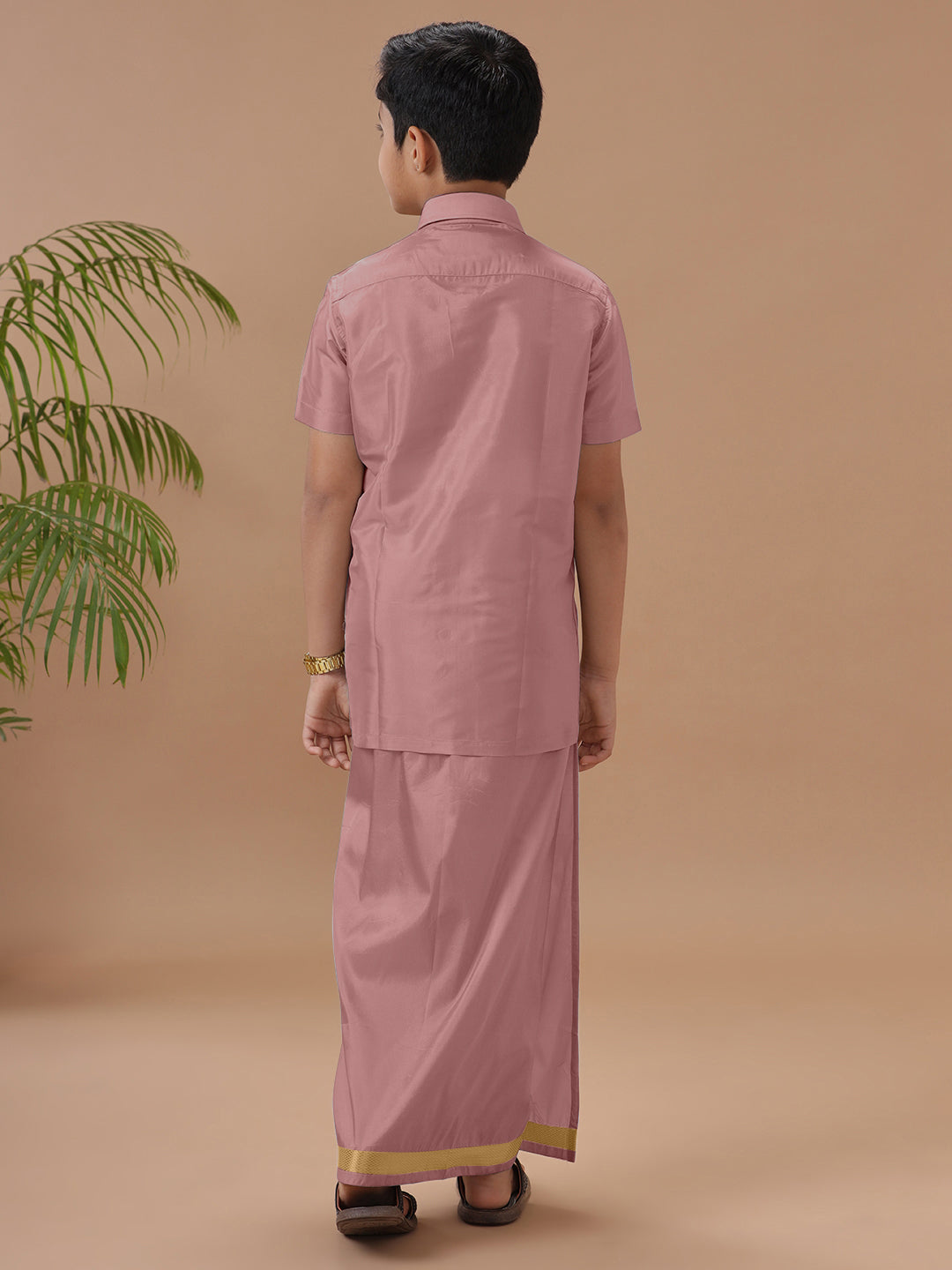 Boys Art silk Shirt & Dhoti Set Copper Tone