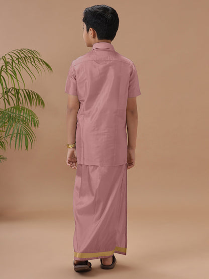 Boys Art silk Shirt & Dhoti Set Copper Tone