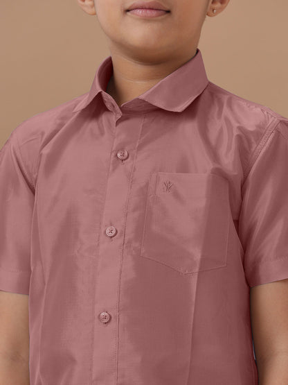 Boys Art silk Shirt & Dhoti Set Copper Tone